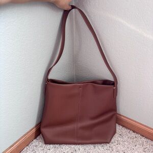 Chic Justone Tan Vegan Leather Shoulder Bag one button closure